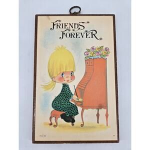 Vtg 80s Paula's Impressions Sweet Forever Friends Wooden Plaque Wall Decor